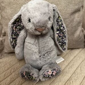 Jellycat Gray Stuffed Bunny with Floral Ears